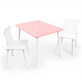 Детский комплект стол и два стула «Мишка» Rolti Baby (розовый/белый, массив березы/мдф) в Урае - uray.ok-mebel.com | фото