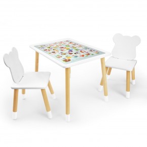 Детский комплект стол и два стула Мишка Rolti Baby с накладкой Алфавит (белая столешница/белое сиденье/береза ножки) в Урае - uray.ok-mebel.com | фото