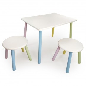 Детский комплект стол и два табурета круглых  (Белый, Белый, Цветной) в Урае - uray.ok-mebel.com | фото