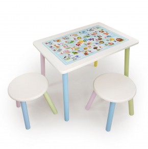 Детский комплект стол и два табурета круглых с накладкой Алфавит (Белый, Белый, Цветной) в Урае - uray.ok-mebel.com | фото 2