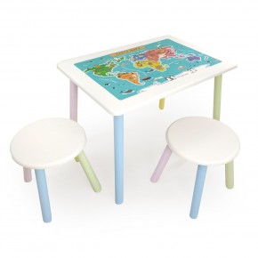 Детский комплект стол и два табурета круглых с накладкой Детский мир (Белый, Белый, Цветной) в Урае - uray.ok-mebel.com | фото