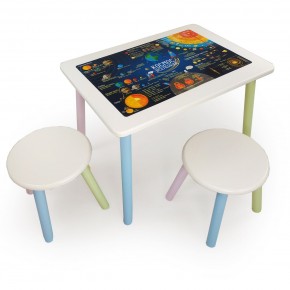 Детский комплект стол и два табурета круглых с накладкой Космос  (Белый, Белый, Цветной) в Урае - uray.ok-mebel.com | фото