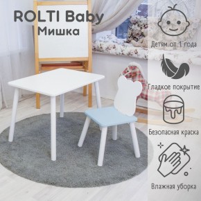 Детский комплект стол и стул «Мишка» Rolti Baby  (голубая столешница/голубое сиденье/белые ножки) в Урае - uray.ok-mebel.com | фото