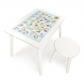 Детский комплект стол и табурет круглый Rolti Baby с накладкой Алфавит (белая столешница/белое сиденье/белые ножки) в Урае - uray.ok-mebel.com | фото