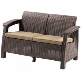 Диван пластиковый Корфу (Corfu love seat) коричневый - серо-бежевый* в Урае - uray.ok-mebel.com | фото 2