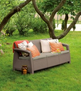 Диван пластиковый Корфу Макс (Corfu love seat max) капучино - песок в Урае - uray.ok-mebel.com | фото 2