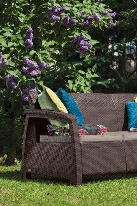Диван пластиковый Корфу Макс (Corfu love seat max) коричневый в Урае - uray.ok-mebel.com | фото 2