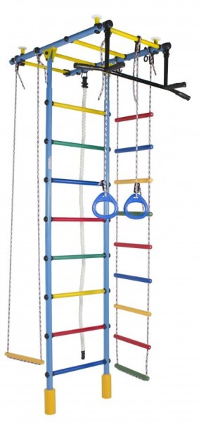 ДСК Атлант цв.голубой радуга: турник, кольца, канат, трапеция, веревочная лестница в Урае - uray.ok-mebel.com | фото