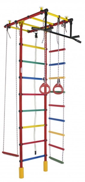 ДСК Атлант цв.красный радуга: турник, кольца, канат, трапеция, веревочная лестница в Урае - uray.ok-mebel.com | фото