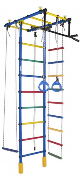 ДСК Атлант цв.синий радуга: турник, кольца, канат, трапеция, веревочная лестница в Урае - uray.ok-mebel.com | фото