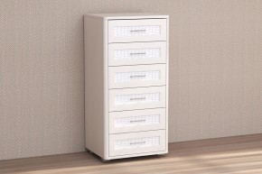 Кэт-4 Комод 6 ящ (МДФ Бодега белая/Экокожа Caiman белый) в Урае - uray.ok-mebel.com | фото