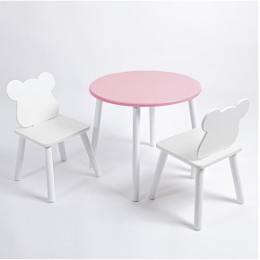 Комплект детский стол КРУГЛЫЙ и два стула МИШКА ROLTI Baby (розовая столешница/белое сиденье/белые ножки) в Урае - uray.ok-mebel.com | фото