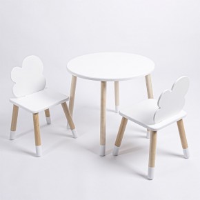 Комплект детский стол КРУГЛЫЙ и два стула ОБЛАЧКО ROLTI Baby (белая столешница/белое сиденье/береза ножки) в Урае - uray.ok-mebel.com | фото
