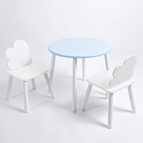 Комплект детский стол КРУГЛЫЙ и два стула ОБЛАЧКО ROLTI Baby (голубая столешница/белое сиденье/белые ножки) в Урае - uray.ok-mebel.com | фото