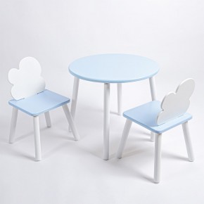Комплект детский стол КРУГЛЫЙ и два стула ОБЛАЧКО ROLTI Baby (голубая столешница/голубое сиденье/белые ножки) в Урае - uray.ok-mebel.com | фото