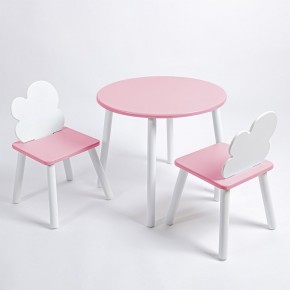 Комплект детский стол КРУГЛЫЙ и два стула ОБЛАЧКО ROLTI Baby (розовая столешница/розовое сиденье/белые ножки) в Урае - uray.ok-mebel.com | фото