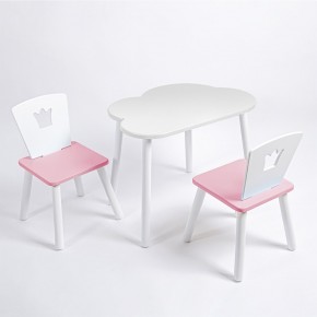 Комплект детский стол ОБЛАЧКО и два стула КОРОНА ROLTI Baby (белая столешница/розовое сиденье/белые ножки) в Урае - uray.ok-mebel.com | фото