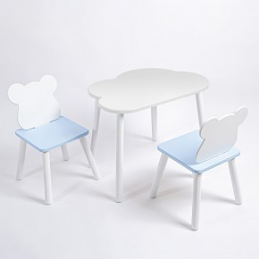 Комплект детский стол ОБЛАЧКО и два стула МИШКА ROLTI Baby (белая столешница/голубое сиденье/белые ножки) в Урае - uray.ok-mebel.com | фото