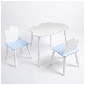 Комплект детский стол ОБЛАЧКО и два стула ОБЛАЧКО ROLTI Baby (белая столешница/голубое сиденье/белые ножки) в Урае - uray.ok-mebel.com | фото