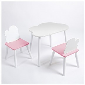 Комплект детский стол ОБЛАЧКО и два стула ОБЛАЧКО ROLTI Baby (белая столешница/розовый сиденье/белые ножки) в Урае - uray.ok-mebel.com | фото