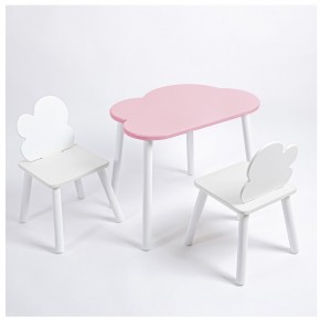 Комплект детский стол ОБЛАЧКО и два стула ОБЛАЧКО ROLTI Baby (розовая столешница/белое сиденье/белые ножки) в Урае - uray.ok-mebel.com | фото