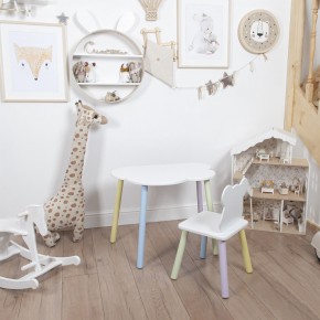 Комплект детский стол ОБЛАЧКО и стул МИШКА ROLTI Baby (белая столешница/белое сиденье/цветные ножки) в Урае - uray.ok-mebel.com | фото
