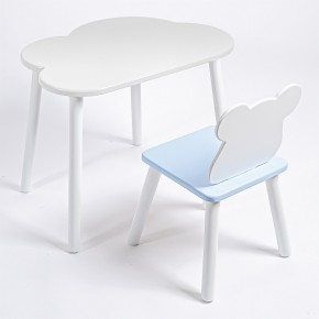 Комплект детский стол ОБЛАЧКО и стул МИШКА ROLTI Baby (белая столешница/голубое сиденье/белые ножки) в Урае - uray.ok-mebel.com | фото
