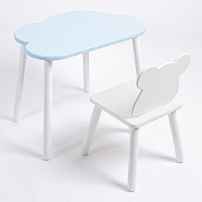Комплект детский стол ОБЛАЧКО и стул МИШКА ROLTI Baby (голубая столешница/белое сиденье/белые ножки) в Урае - uray.ok-mebel.com | фото