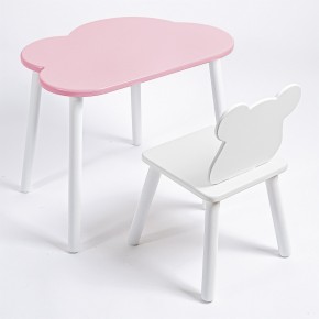 Комплект детский стол ОБЛАЧКО и стул МИШКА ROLTI Baby (розовая столешница/белое сиденье/белые ножки) в Урае - uray.ok-mebel.com | фото