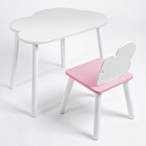 Комплект детский стол ОБЛАЧКО и стул ОБЛАЧКО ROLTI Baby (белая столешница/розовое сиденье/белые ножки) в Урае - uray.ok-mebel.com | фото