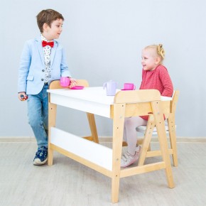 Комплект детской мебели уголок школьника 38 попугаев ( стол и стул «Kids»  комбо-белый, полки Домик белый, аква, мокко) растущий для роста 100-130 см, 3-10 лет в Урае - uray.ok-mebel.com | фото
