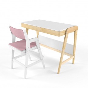 Комплект растущий стол и стул с чехлом 38 попугаев «Вуди» (Белый, Белый, Розовый) в Урае - uray.ok-mebel.com | фото