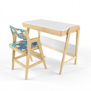 Комплект растущий стол и стул с чехлом 38 попугаев «Вуди» (Белый, Береза, Салют) в Урае - uray.ok-mebel.com | фото