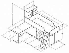 Кровать-чердак "Дюймовочка-1" Дуб молочный/орех в Урае - uray.ok-mebel.com | фото 2