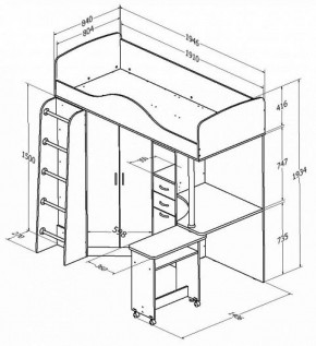 Кровать-чердак "Теремок-1" Дуб молочный/Голубой в Урае - uray.ok-mebel.com | фото 2