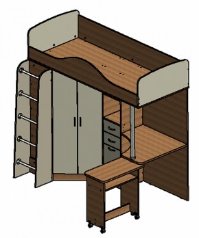 Кровать-чердак "Теремок-1" Дуб молочный/Голубой в Урае - uray.ok-mebel.com | фото 3