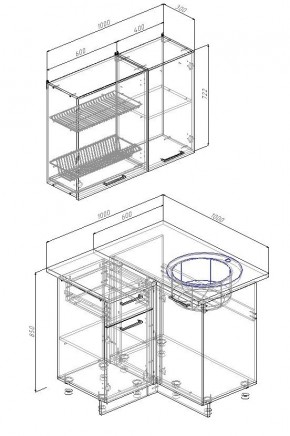 Кухонный гарнитур угловой Антрацит 1000х1000 (Стол. 38мм) в Урае - uray.ok-mebel.com | фото 2