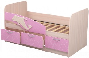 Кровать Дельфин 1,6 (Дуб молочный/фасад - Ламарти розовый) в Урае - uray.ok-mebel.com | фото