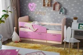 Кровать Дельфин 1,9 (Белый/Ламарти розовый) в Урае - uray.ok-mebel.com | фото 2