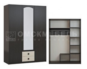 Шкаф 3-х дверный с 2 ящиками с зеркалом Шк51 МС Люсси (венге/дуб девон) в Урае - uray.ok-mebel.com | фото