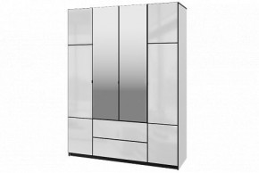 Шкаф 4-х дверный Палермо 02 с ящиками и зеркалом Белый гладкий шелк/Черный гладкий шелк в Урае - uray.ok-mebel.com | фото 1
