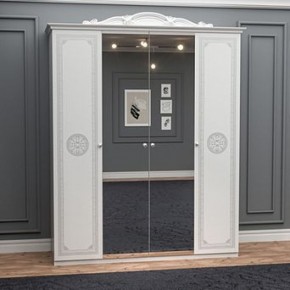 Шкаф 4-х дверный с зеркалами (12.244) Грация (белый/серебро) в Урае - uray.ok-mebel.com | фото