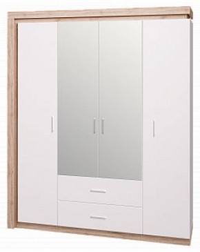 Шкаф для одежды с ящиками 4-х створчатый с зеркалом Люмен 16 в Урае - uray.ok-mebel.com | фото