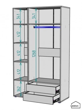 Шкаф Linnea MHR-3-2 2050х1200х510 (ДВ-М 11.1.25) в Урае - uray.ok-mebel.com | фото 3