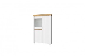 Шкаф с витриной 1V2D, TAURUS, цвет белый/дуб вотан в Урае - uray.ok-mebel.com | фото