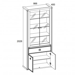 Шкаф с витриной 2V2D1S, MAGELLAN, цвет Сосна винтаж в Урае - uray.ok-mebel.com | фото 2