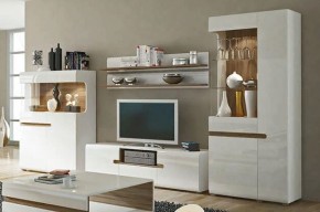 Шкаф с витриной 3D/TYP 01L, LINATE ,цвет белый/сонома трюфель в Урае - uray.ok-mebel.com | фото 4