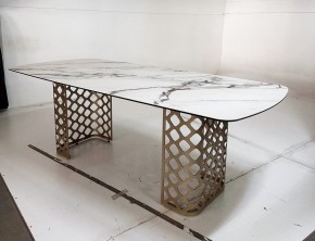 Стол CHIAVARI 220 KL-188 Контрастный мрамор матовый, итальянская керамика / Шампань, ®DISAUR в Урае - uray.ok-mebel.com | фото 6