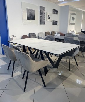 Стол RIETI 200 KL-99 Белый мрамор матовый, итальянская керамика / черный каркас, ®DISAUR в Урае - uray.ok-mebel.com | фото 3