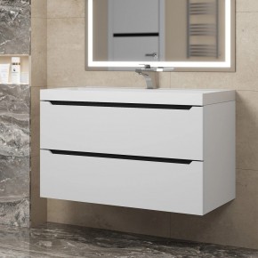 Тумба под раковину Uperwood Tanos 90 см, подвесная, белая/графит в Урае - uray.ok-mebel.com | фото